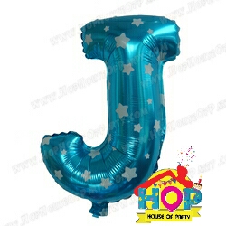 ลูกโป่งฟอยส์ตัวอักษร J ขนาด 14 นิ้ว สีฟ้าลายดาว