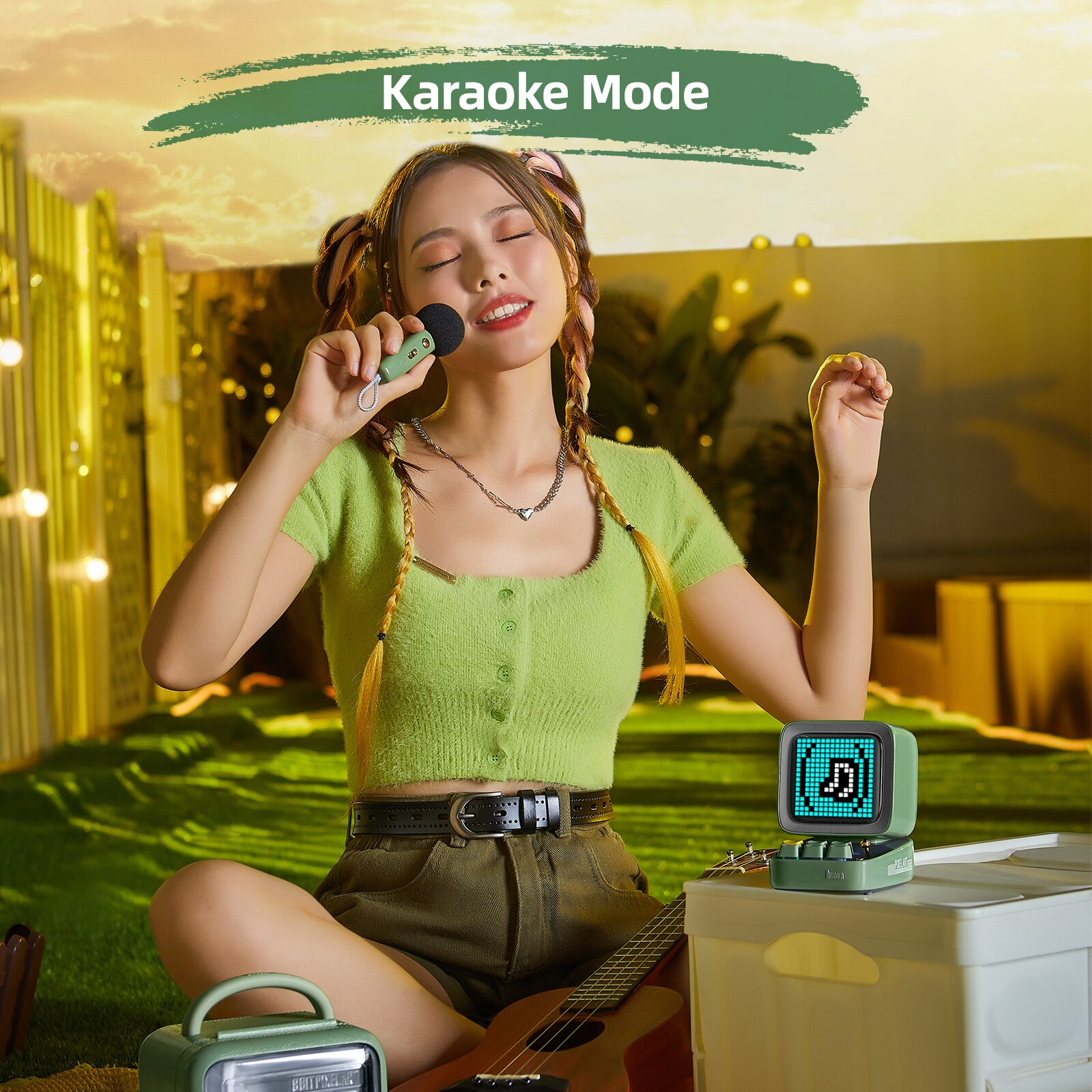 Divoom Ditoo Mic ลำโพง Bluetooth Pixel Art Mechanical Button karaoke ไมค์ สีเขียว Green