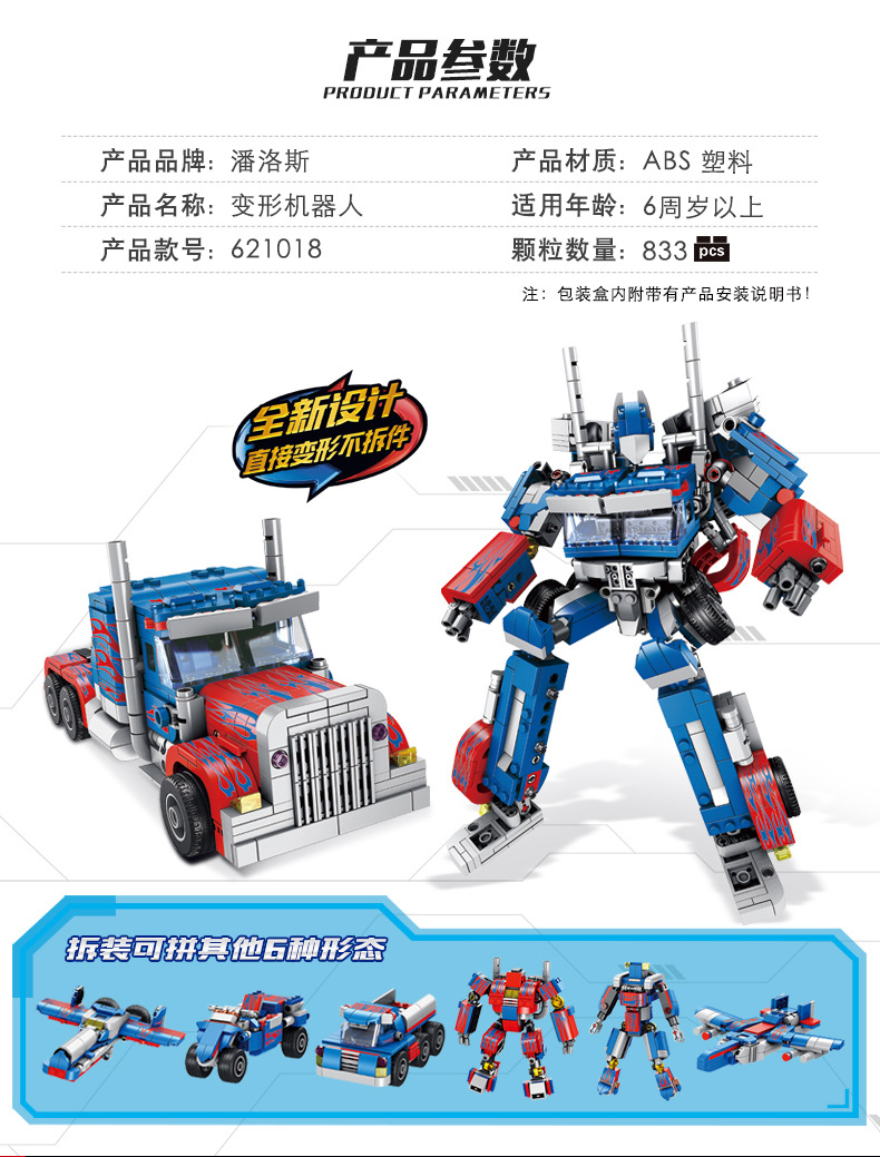 Panlos Brick 621018 Transformer 833pcs