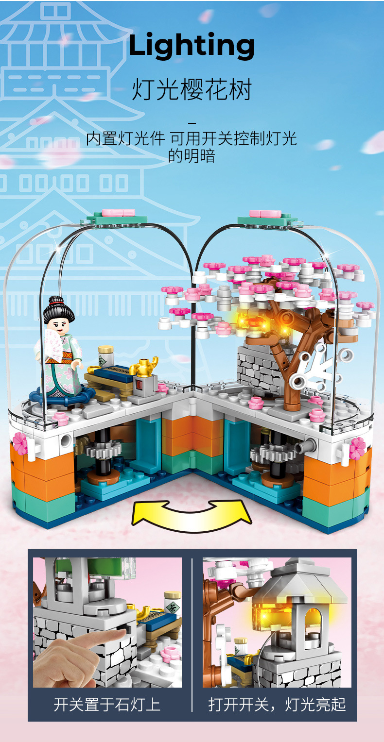 Sembo Block 601077 Japanese mini street Cherry Blossom 259pcs (มีไฟ)