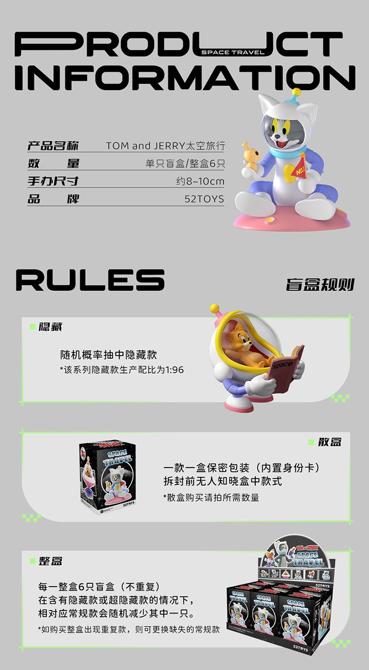 Blind Box - Tom and Jerry - Space Travel Series by 52toys (Set of 6+1 secret)