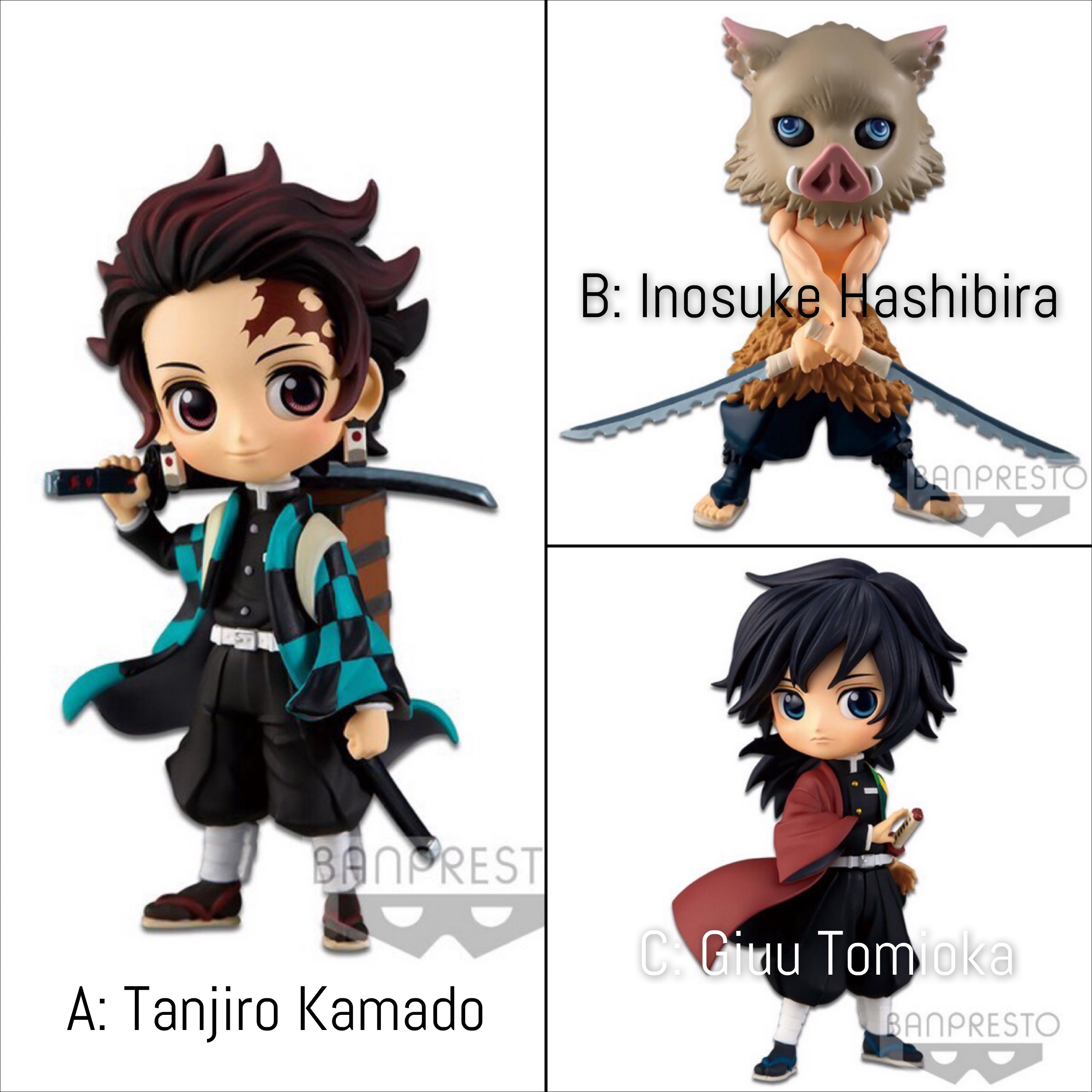 Pre-order : KIMETSU NO YAIBA Q POSKET PETIT VOL.2 (REPEAT ITEM) (A:TANJIRO KAMADO) / (B:INOSUKE HASHIBIRA) / (C:GIYU TOMIOKA)