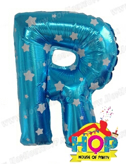 ลูกโป่งฟอยส์ตัวอักษร R ขนาด 14 นิ้ว สีฟ้าลายดาว
