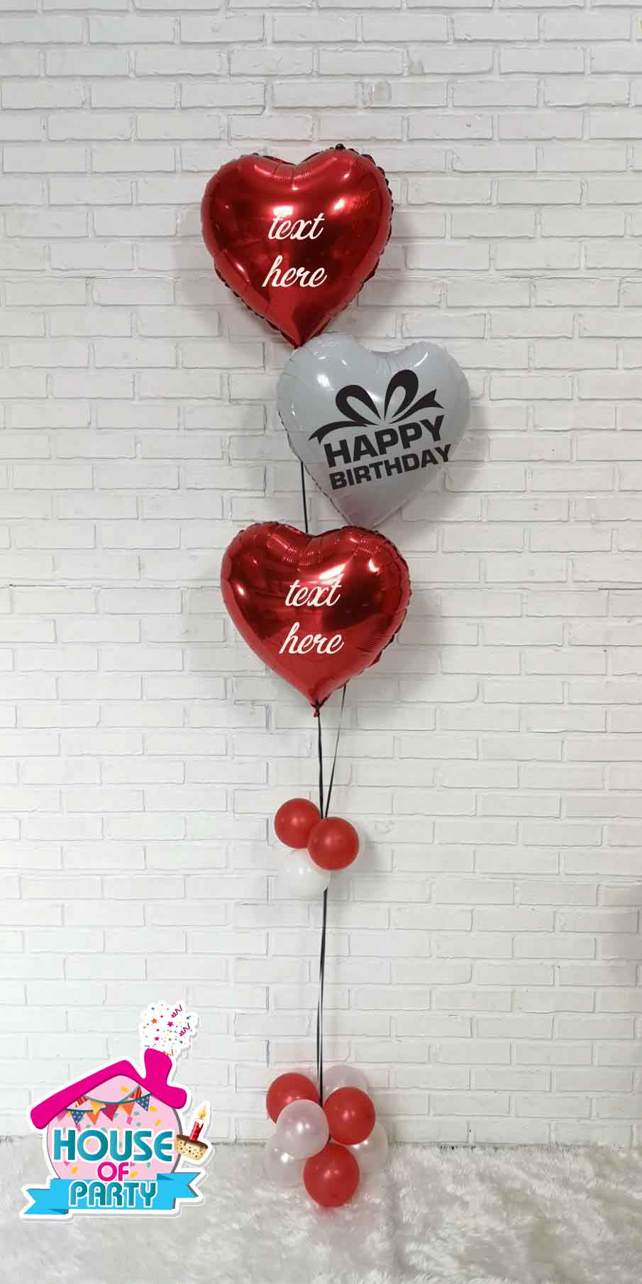 ช่อลูกโป่งฟอยล์หัวใน 3 ลูกไล่ระดับ (สั่งทาง Line@้houseofparty)