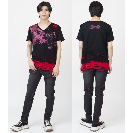 PRE-ORDER : Bakuage Sentai Boonboomger x h.NAOTO Bun Red/Taiya Hando Damaged T-shirt