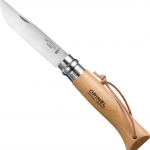 มีด Opinel No.8 stainless steel with leather lace on the beechwood handle (001321)