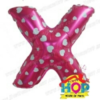 ลูกโป่งฟอยส์ตัวอักษร X ขนาด 16 นิ้ว สีชมพู ลายหัวใจ