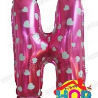 ลูกโป่งฟอยส์ตัวอักษร H ขนาด 16 นิ้ว สีชมพู ลายหัวใจ