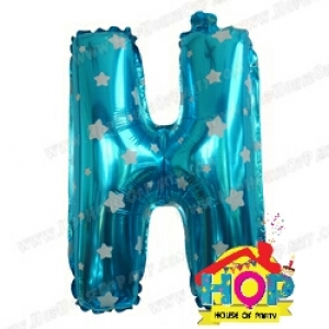 ลูกโป่งฟอยส์ตัวอักษร H ขนาด 14 นิ้ว สีฟ้าลายดาว