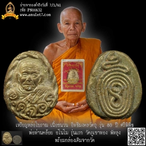 เหรียญหล่อโบราณ เนื้อชนวน อิทธิมงคลวัตถุ รุ่น 80 ปี ศรีพิพิธ พ่อท่านคล้อย อโนโม รุ่นแรก วัดภูเขาทอง พัทลุง พร้อมกล่องเดิมจากวัด