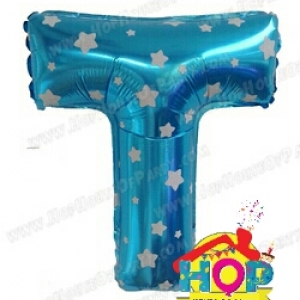 ลูกโป่งฟอยส์ตัวอักษร T ขนาด 14 นิ้ว สีฟ้าลายดาว